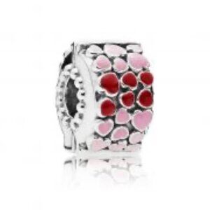 Pandora Burst of Love Pink & Red Heart Enamel Clip Charm – Sterling Silver w/box